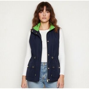NEW Lauren Ralph Lauren Women's Reversible Vest Navy Blue Green Hooded Utility